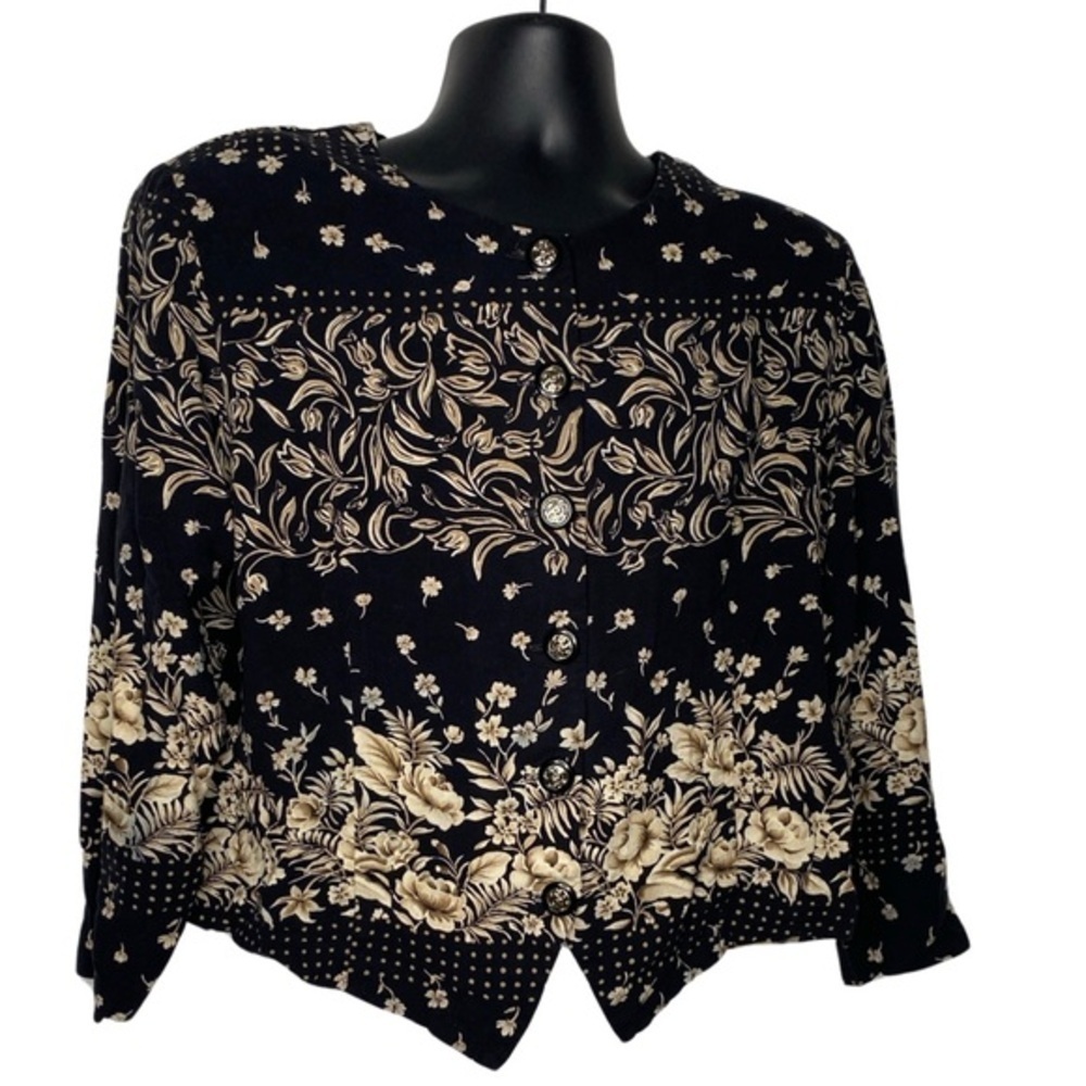 Studio C Floral/Baroque Print Long Sleeve Blouse (Size:18, Color:Black/Gold)